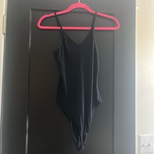 Agolde Black V-Neck Bodysuit with Thin Straps